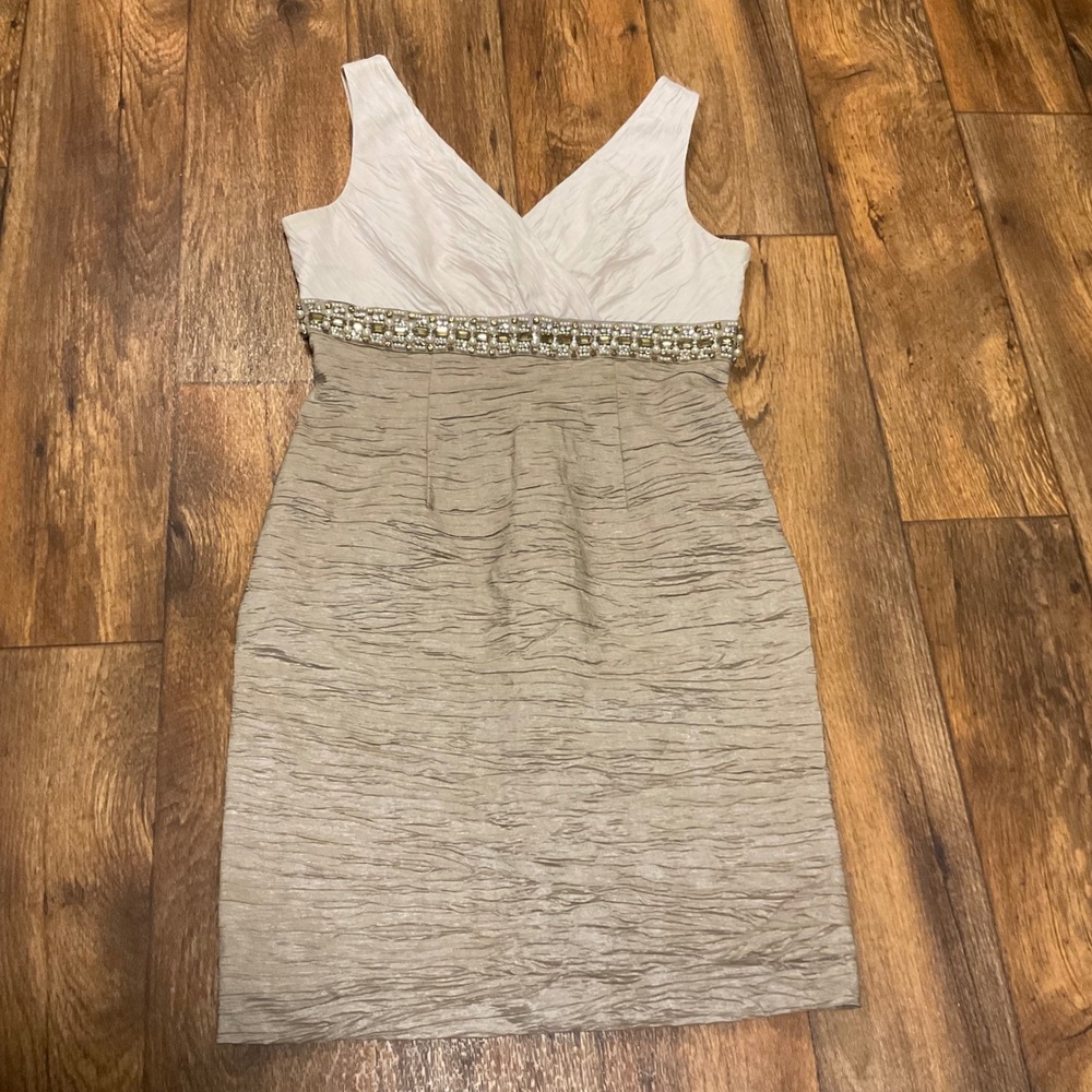 Eliza J Dress Size 12 Tank Cocktail Cream Tan Jeweled Center Band Womens Party